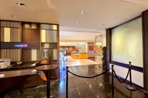 Entrance reception counter and welcoming lobby leading into Carousel Buffet at Royal Plaza on Scotts along Orchard Road.